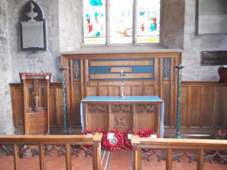 Bromyard's unusual war memorial altar and reredos in St Peter's Church.