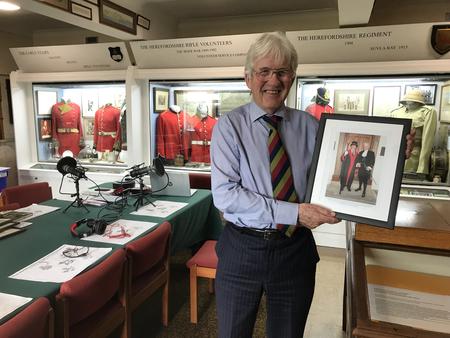 Mr Bill Jackson in the museum holding a picture of him as High Sheriff and his former platoon sergeant, Mick Meredith as Sergeant-at-Arms of Leominster Town Council.  On parade again after nearly 50 years.