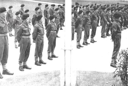 Lucton School Combined Cadet Force on parade in the early 1960s, Bill Jackson is seen as Colour Sergeant on the far right of the photograph.