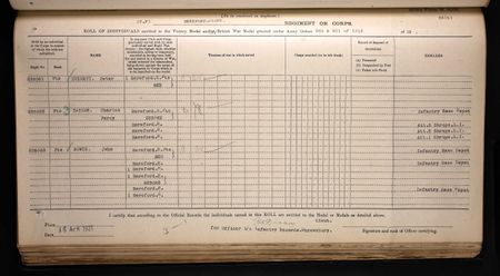 The British War Medal and Allied Victory Medal roll showing they were issued on the same roll, but the BWM could be awarded on its own.