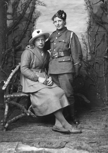 An interesting studio photo, where the 2 subjects seem to have exchanged clothes! It is not clear if it is the soldiers sister or girlfriend - if the latter I wonder what inducements were offered!