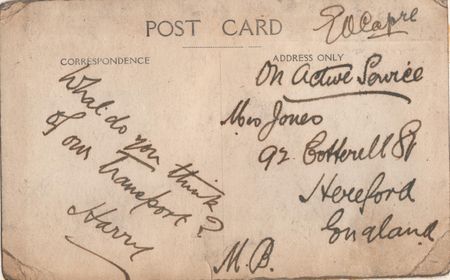 The reverse of Harry's postcard bearing the signature of the censor - Capt EA Capel