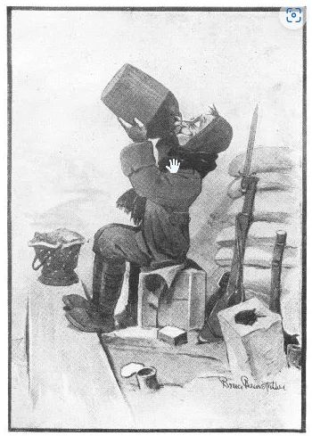 A contemporary Bruce Bairnsfather cartoon showing 'old Bill' enjoying his rum!