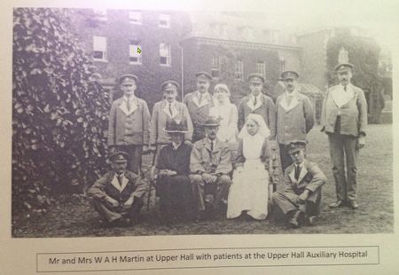 Wounded and staff at Upper Hall Ledbury - Wounded in 'Hospital Blues'.
