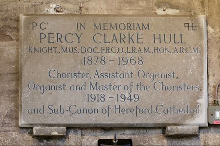 Percy Hull's memorial tablet in Hereford Cathedral