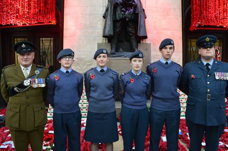 Our curator Colonel Andy Taylor (far left) and assistant curator Flight Sergeant Danny Rees (far right) and cadets of 124 (City of Hereford) Squadron, RAF Cadets at the GWR Memorial at Paddington Station on 11th November 2024, taking part in Poppies to Paddington.