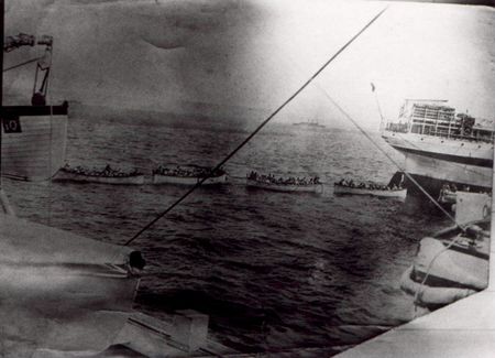 Landing craft forming up for the beaches at Suvla Bay.