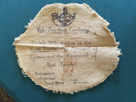 The Christmas message sent home from South Africa by Claude Hull.