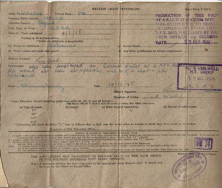 Extract from Alf's 'Release Book'