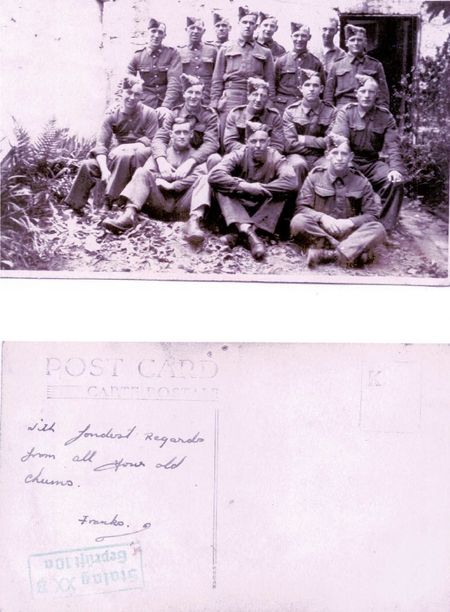 Photograph sent to Alf whilst a PoW from his pals in The Herefordshire Regiment. It bears the censor's stamp on the reverse.