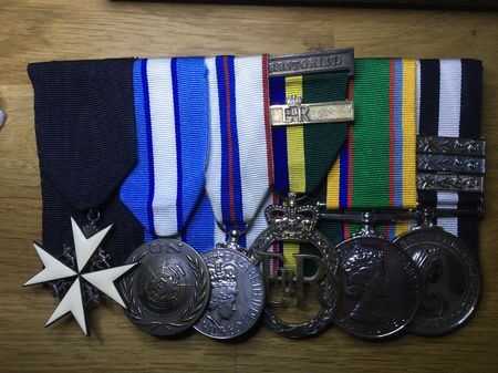 Ken Steen's medals: Member of the order of St John, United Nations Intervention Force Cyprus, Queens Silver Jubilee (1977), Territorial Decoration with second award bar, Cadet Forces Medal, St John Service Medal with 3 further award barss.