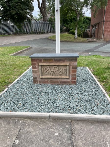 The date stone from above the Officers Mess door now installed outside the entrance to E Company's Drill Hall in the Army Reserve Centre