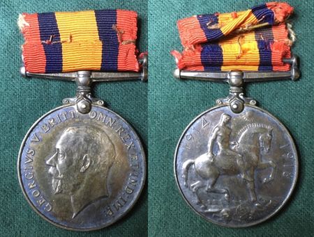 Capt Holman's British War medal incorrectly ribboned with the ribbon of the QSA