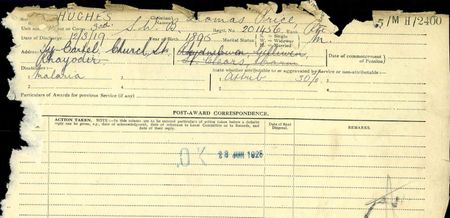 A rather battered Pension Card, showing the award of a pension for 'Malaria'.