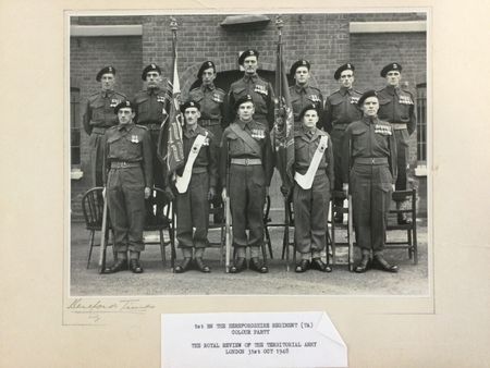 The Herefordshire Regiment Colour Party at the Royal Review of the TA in 1948