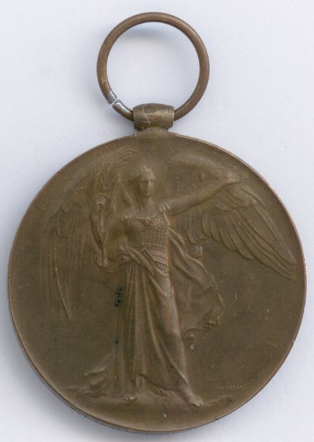 The Type One Victory Medal, with dull bronze appearance and inferior suspension.