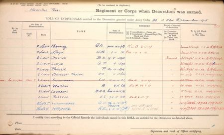 The 1914/15 Star Medal Roll showing the entries for Gamingham and Haymes