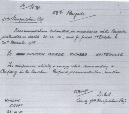 Recommendation for MiD for services at Suvla Bay Gallipoli.