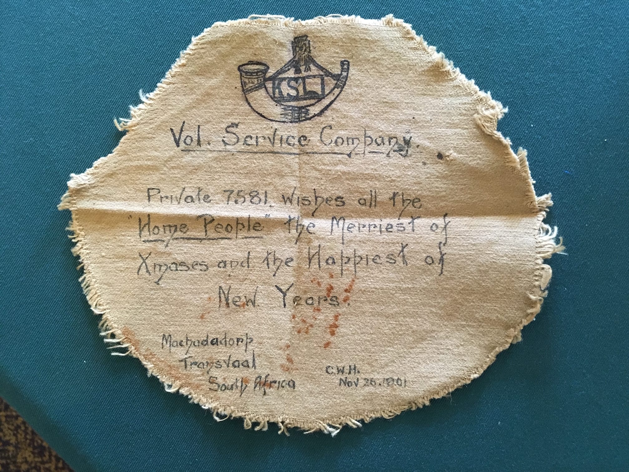 A Christmas greeting written by Clause Hull whilst on active service in South Africa