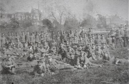 Herefordshire Regiment soldiers 'at ease' on the Bishop's Meadow