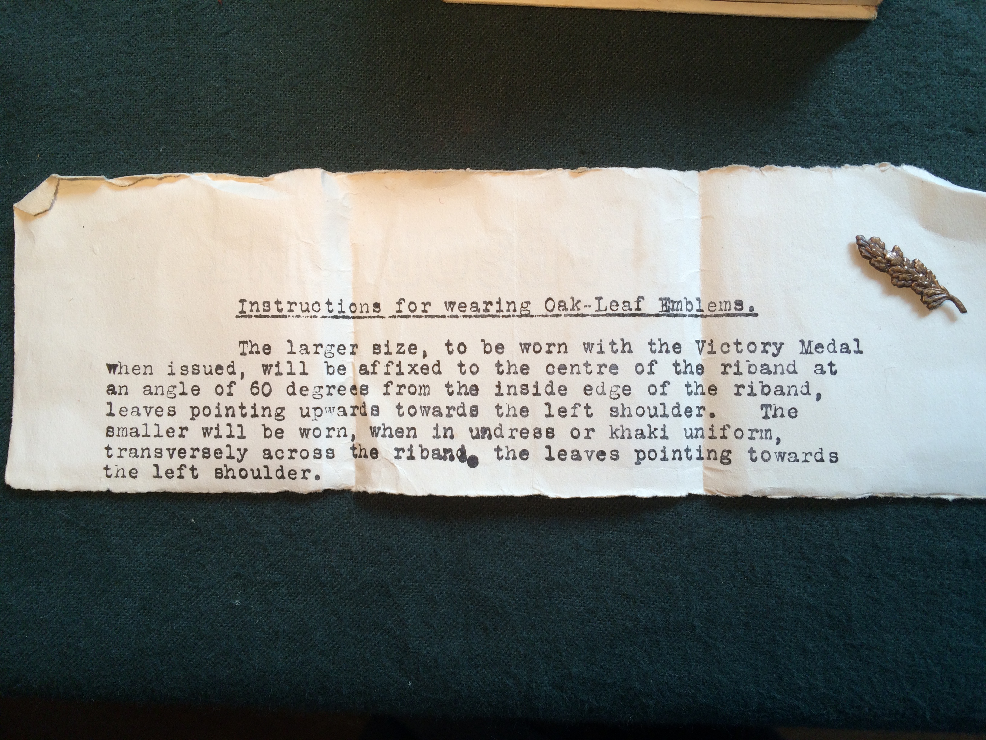 Capt Ashton's Mention in Despatches emblem