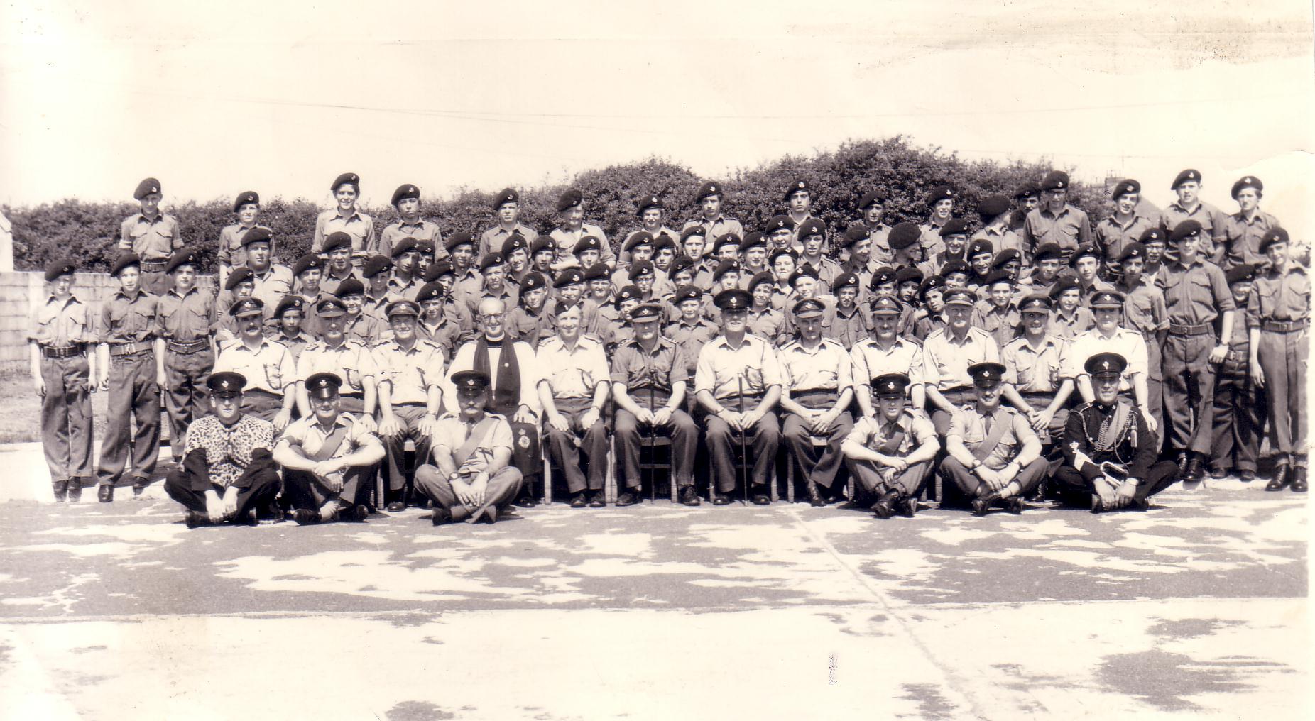 Hereford ACF at Annual Camp, Chickerell Camp 1970(?). Colin Howe seated 3rd from right (as viewed)