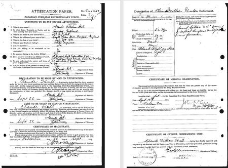 Claude Hull's Canadian Attestation papers.