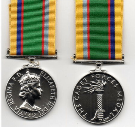 The Cadet Force Medal awarded to Adult Instructors on completion of 12 years efficient service.