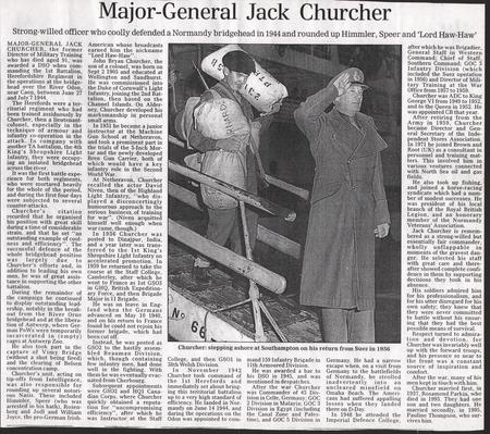 General Churcher's obituary from the Daily Telegraph August 1997