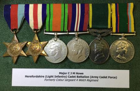 Maj Howe's medals: 1939/45 Star, France & Germany Star, Defence Medal, War Medal, Efficiency Medal (Territorial), Cadet Forces Medal