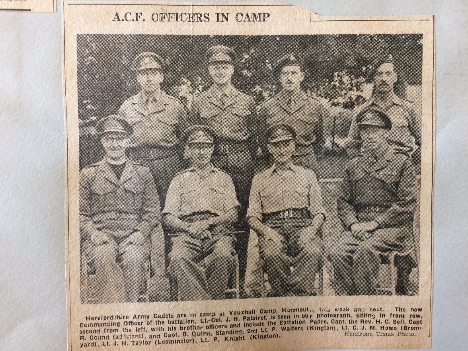 Maj Howe with the other officers of Herefordshire ACF at camp in the early 1960s