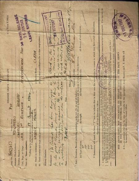 Pte Edwards' release leave certificate