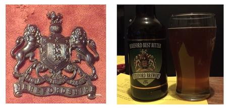 The enjoyed pint of Hereford Bitter as brewed by the Hereford Brewery and the Officers capbadge as worn 1908 - 1915.