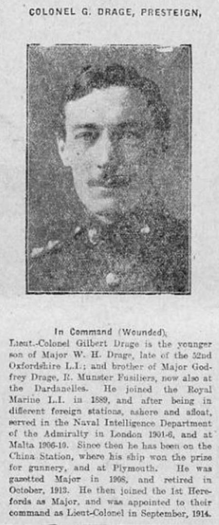 An extract from the Hereford Times - 1915 - after his wounding at Suvla Bay.