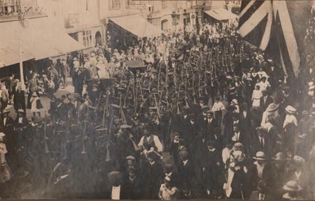 Territorials in Ledbury march through the town to the station