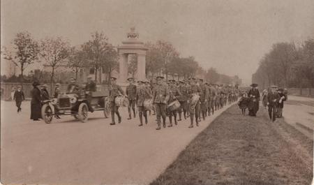 The battalion marching past Sir Daniel Cooper Fountain