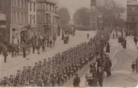 The Battalion marching past the 'clock tower'.