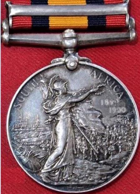Sgt Hardwick's Queens South Africa Medal (QSA) showing ghost dates.